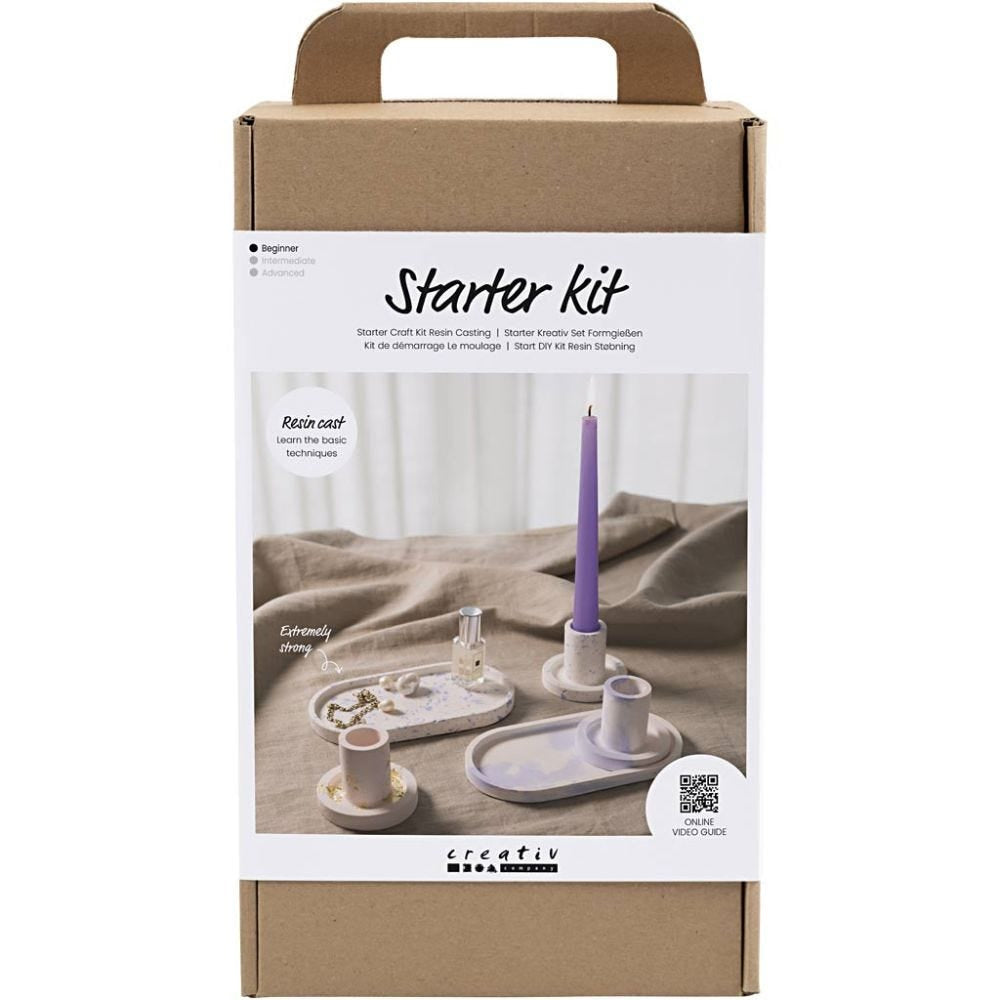 Creativ Company Giessharz-Set – Kerzenhalter und Tablett – ab 3 Jahren – inkl. Blattgold