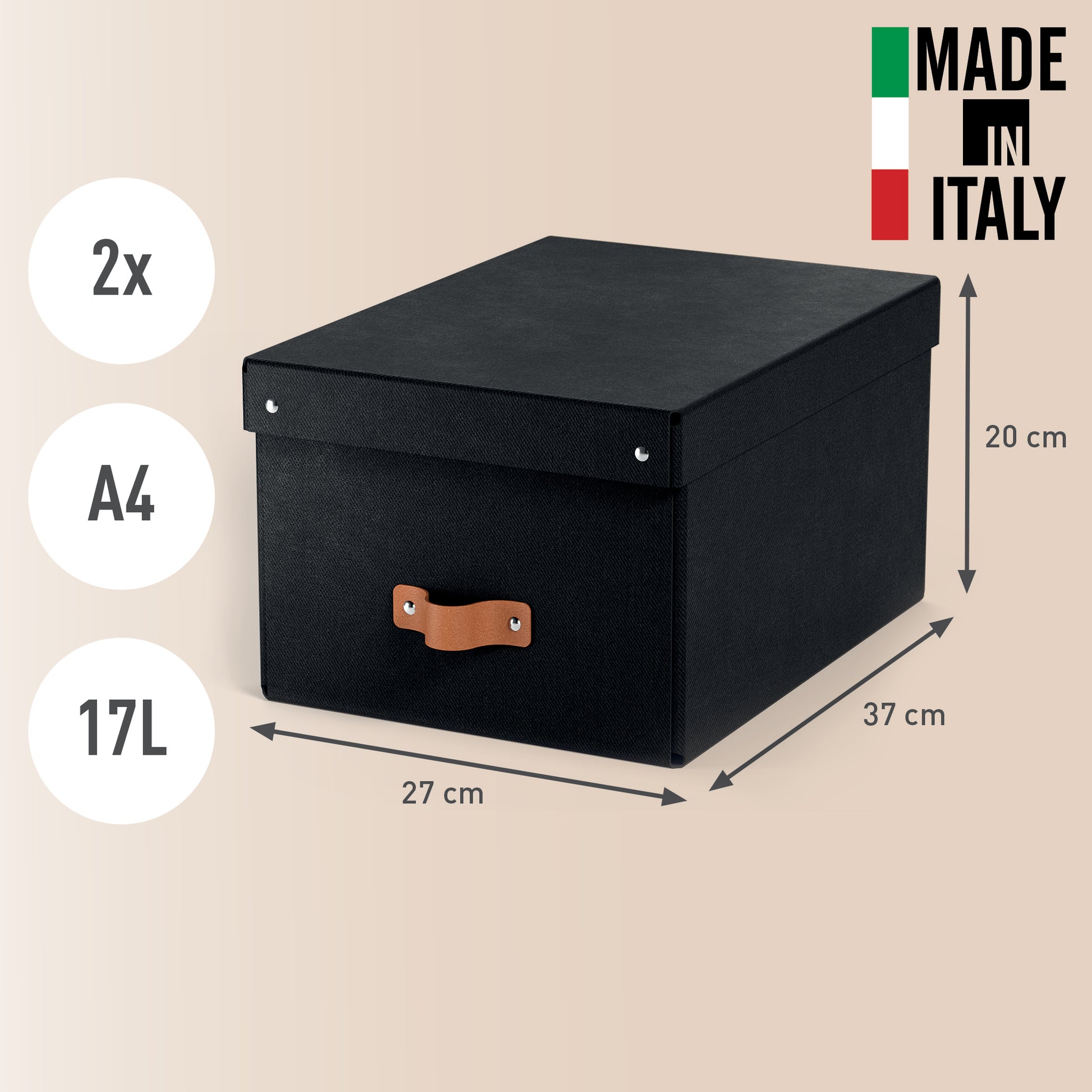 Leitz Puro Aufbewahrungsbox 17 l – mit Klappdeckel, 265 × 200 × 355 mm, schwarz, 2er Pack