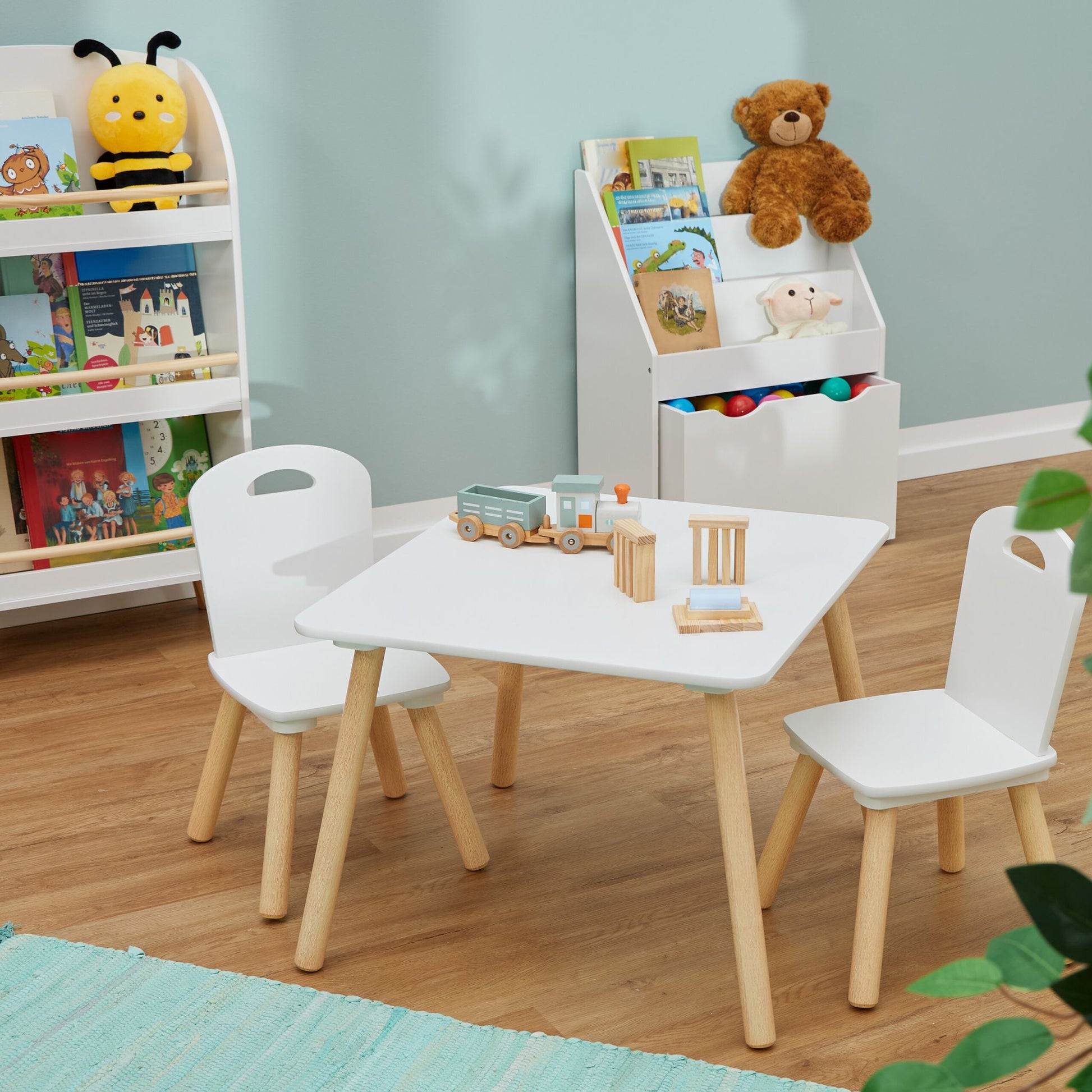 Relaxdays Sitzgarnitur, 59 × 60 cm, weiss/hellbraun, MDF/Holz