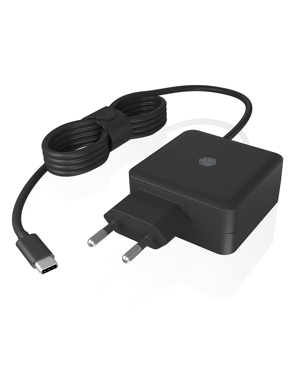 ICY BOX IB-PS111-PD USB-Ladegerät 65 W – USB-C×1 – PD 3.0, EU-Stecker (Typ C) – für universelle Geräte – schwarz