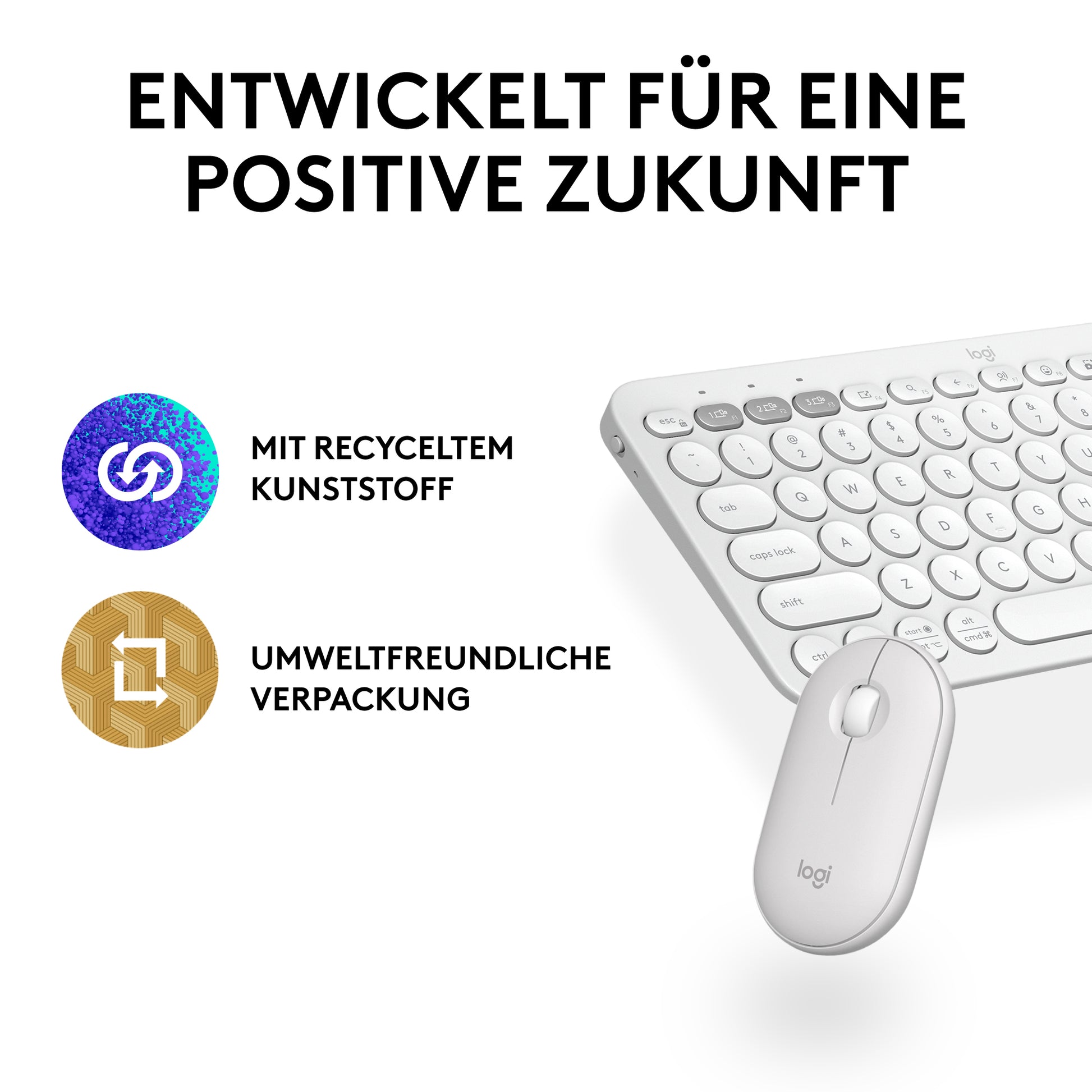 Logitech Pebble 2 Combo – Tastatur, kabellos (Bluetooth/2,4 GHz), DE-Layout (DE)