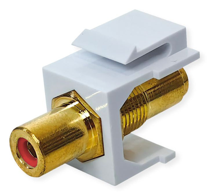 VALUE 25.99.8213 Keystone-Modul RCA zu RCA – abgewinkelt, 2× Buchse, Kunststoff, 16 × 32 × 19 mm – Gold/Weiss