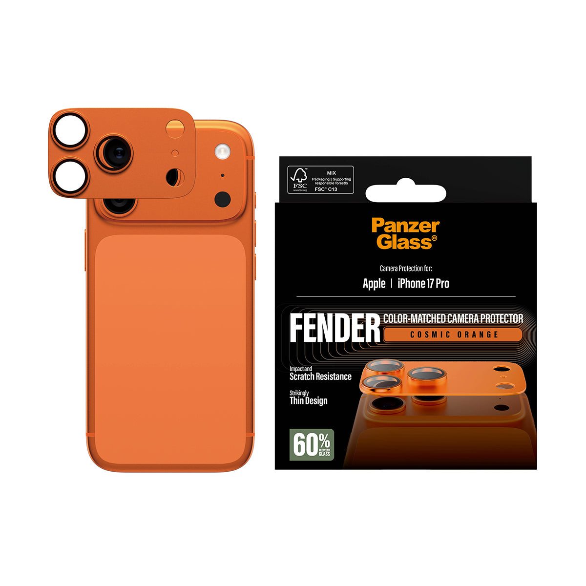 PanzerGlass Kameraschutz Fender – für Apple iPhone 17 Pro – Cosmic Orange – Silikon