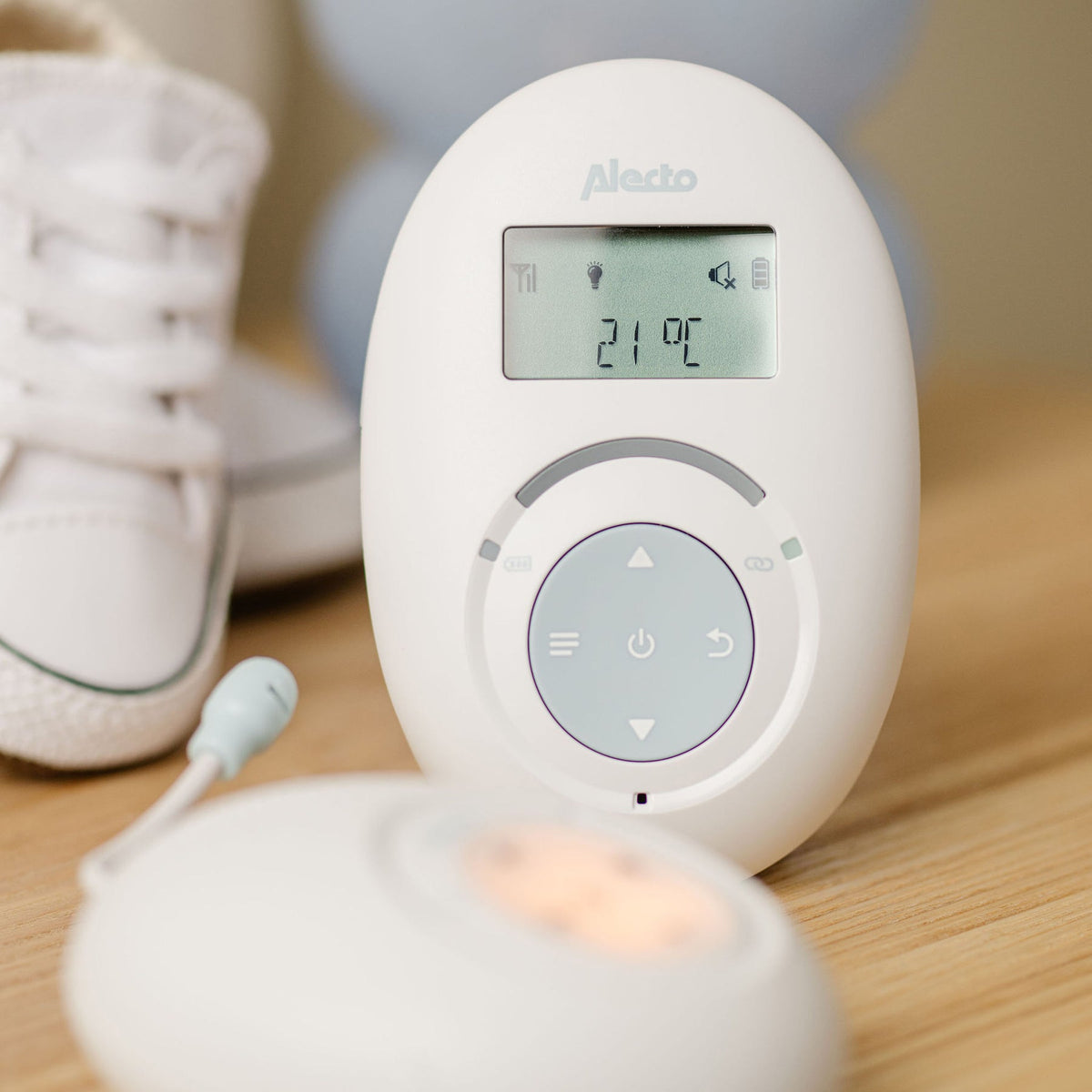 Alecto Full ECO DBX120 Babyphone – DECT, 2-Wege-Audio, Display, Temperatur, Reichweite 50 m/300 m, Akku