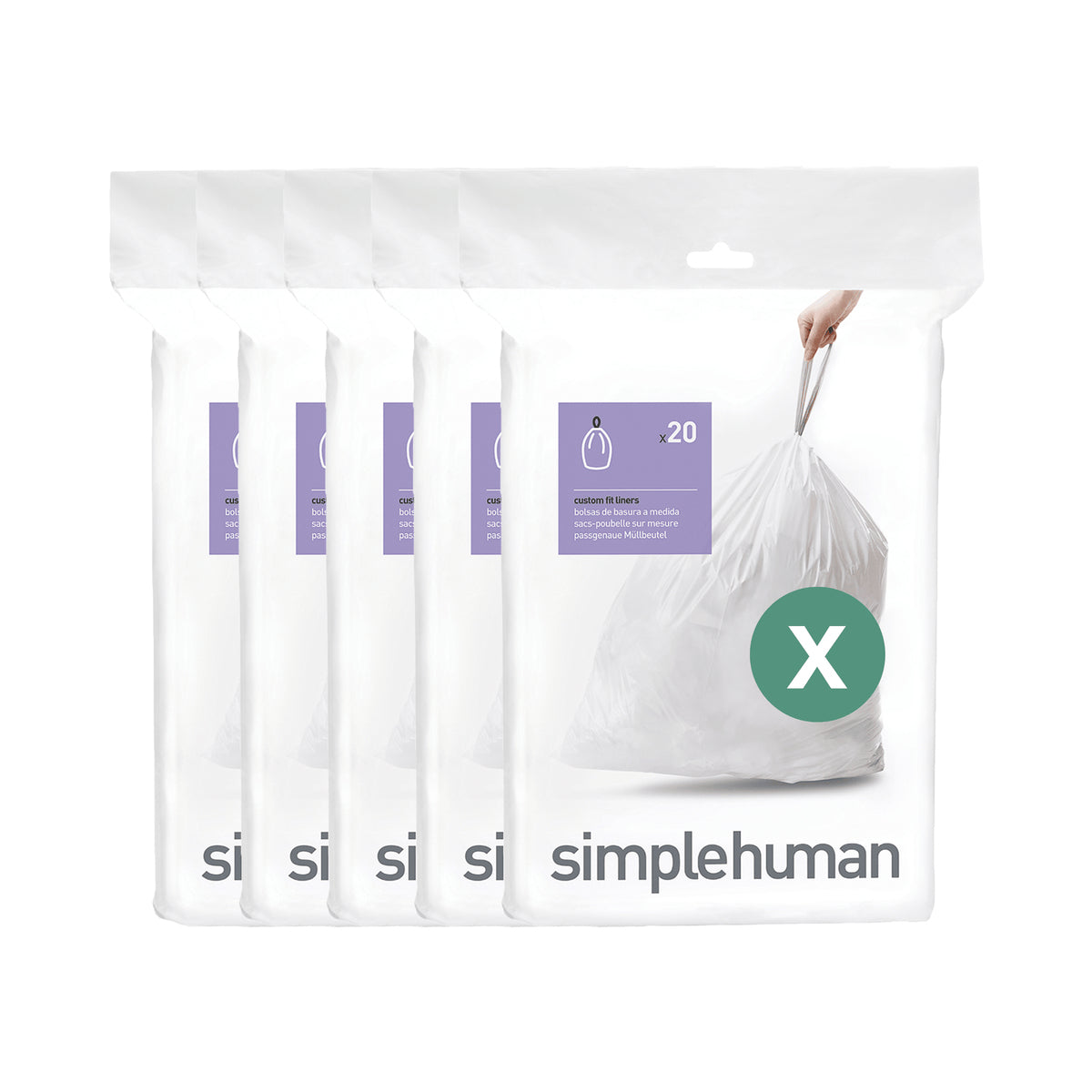 simplehuman Kehrichtsack – 80 L, mit Zugband, PE, weiss, 878 × 657 mm, 100 Stk