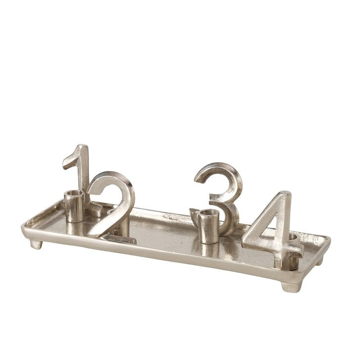 Boltze Adventskerzenhalter – für 4 Kerzen – Aluminium & Nickel, Silber – 41 × 13,5 × 13,5 cm