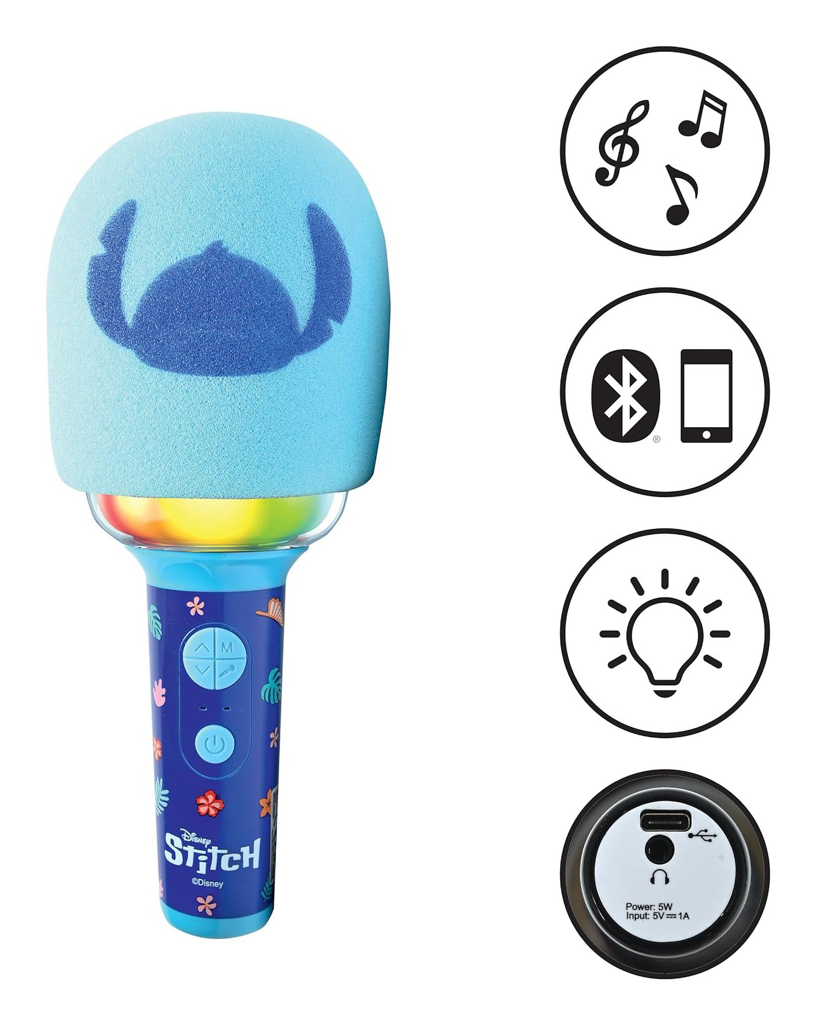 Lexibook Disney MIC280D Mikrofon – Stitch – Bluetooth, Akku, Lichteffekte – 8,7 × 21,0 × 8,7 cm – ab 6 J.