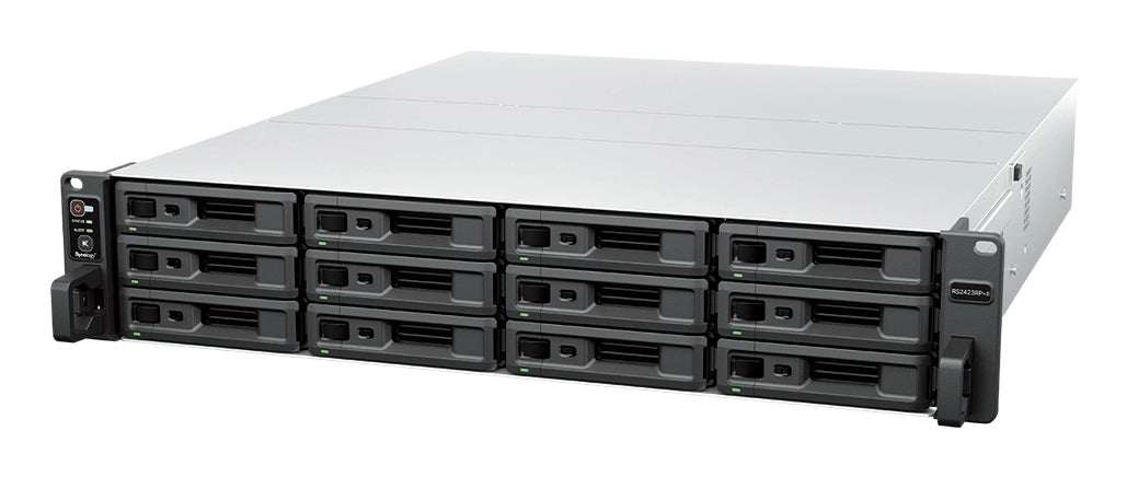 Synology RS2423RP+II – 12-Bay Rack 2U NAS – AMD Ryzen V1780B, 8 GB RAM, 10GbE, DSM, redundantes Netzteil