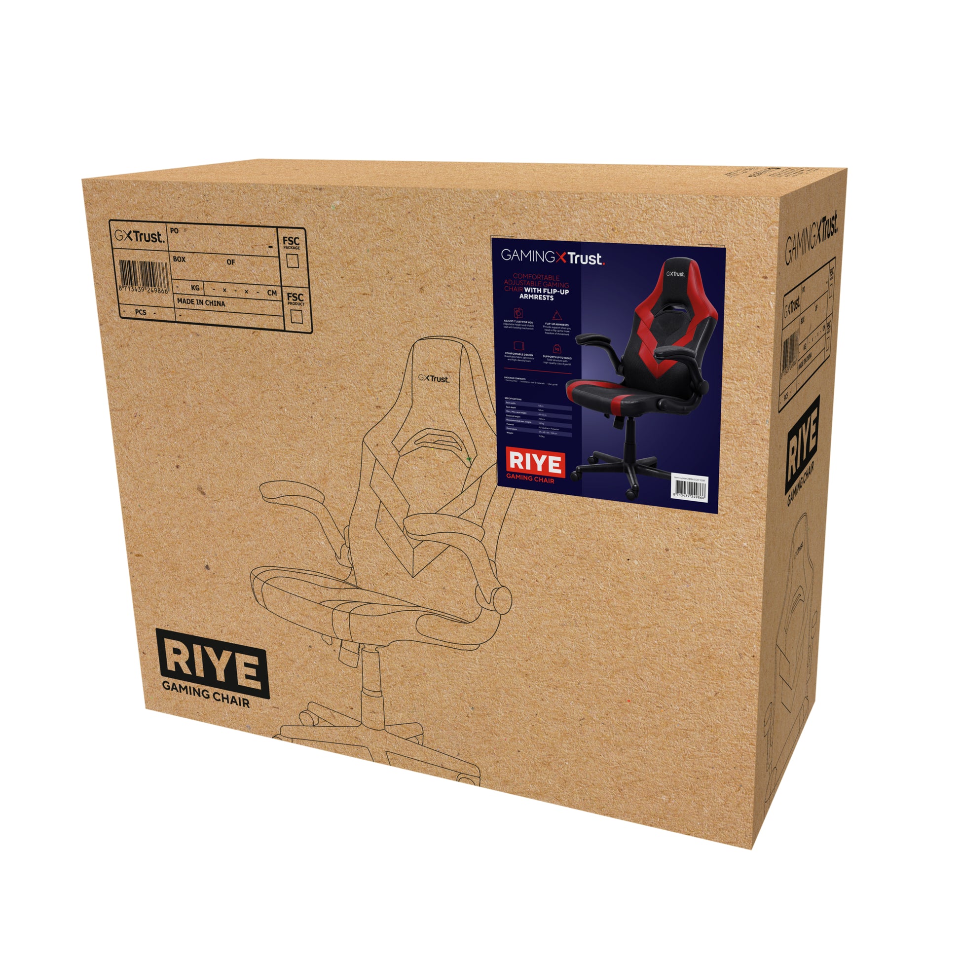 Trust Gamingstuhl GXT703B Riye – 68×69×128 cm, 140 kg, rot