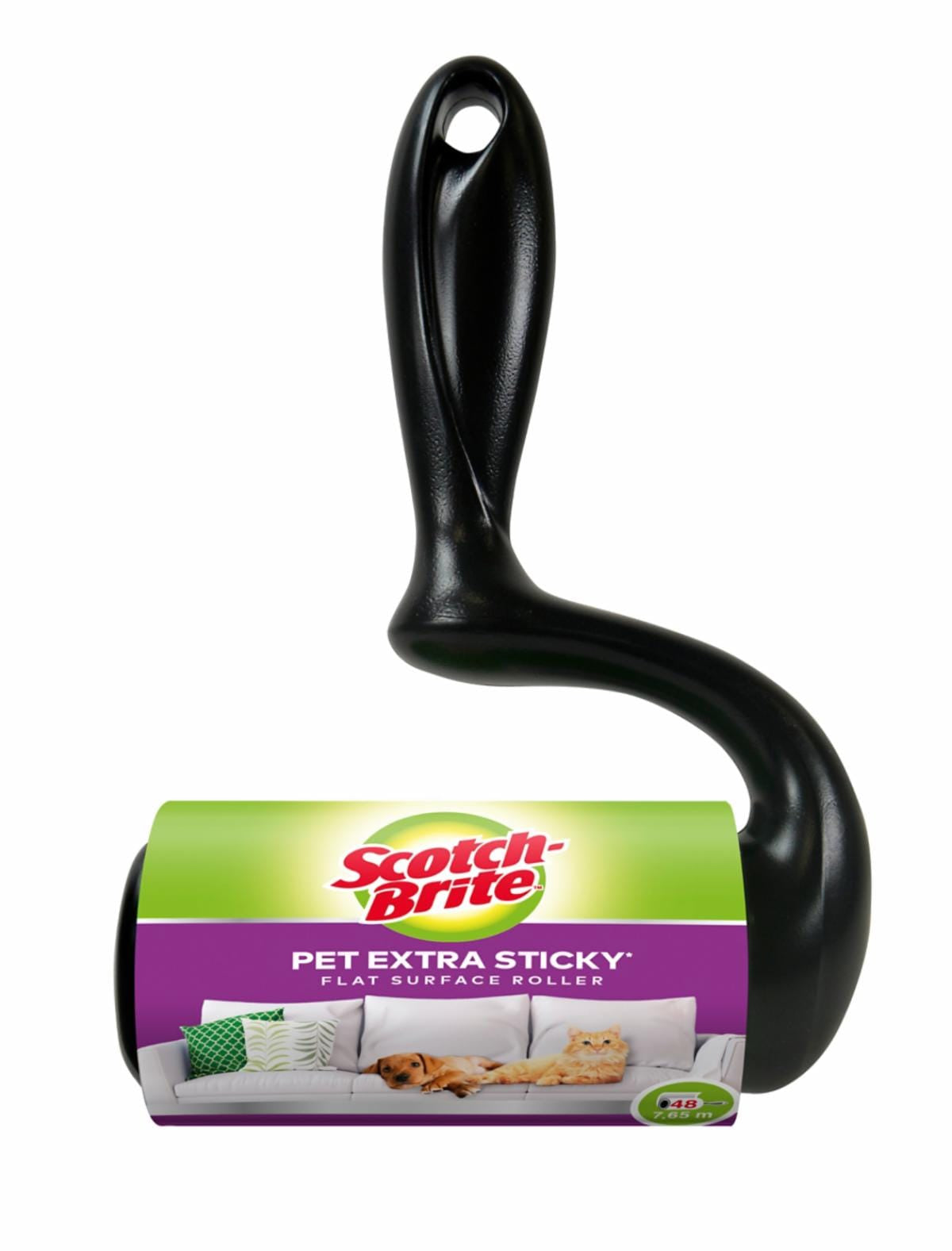 Scotch-Brite Fusselroller Pet Extra Sticky – 48 Blätter – Schwarz – Kunststoff – 14,0 × 6,0 × 20,5 cm