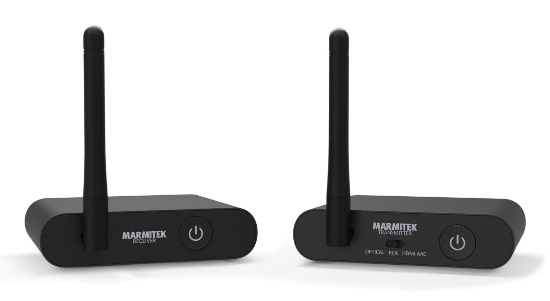 Marmitek Audio Anywhere 730 – Kabelloses Audio-Extender-Set, 1× HDMI Eingang, RCA/Toslink, 100 m, Stereo, HDMI ARC