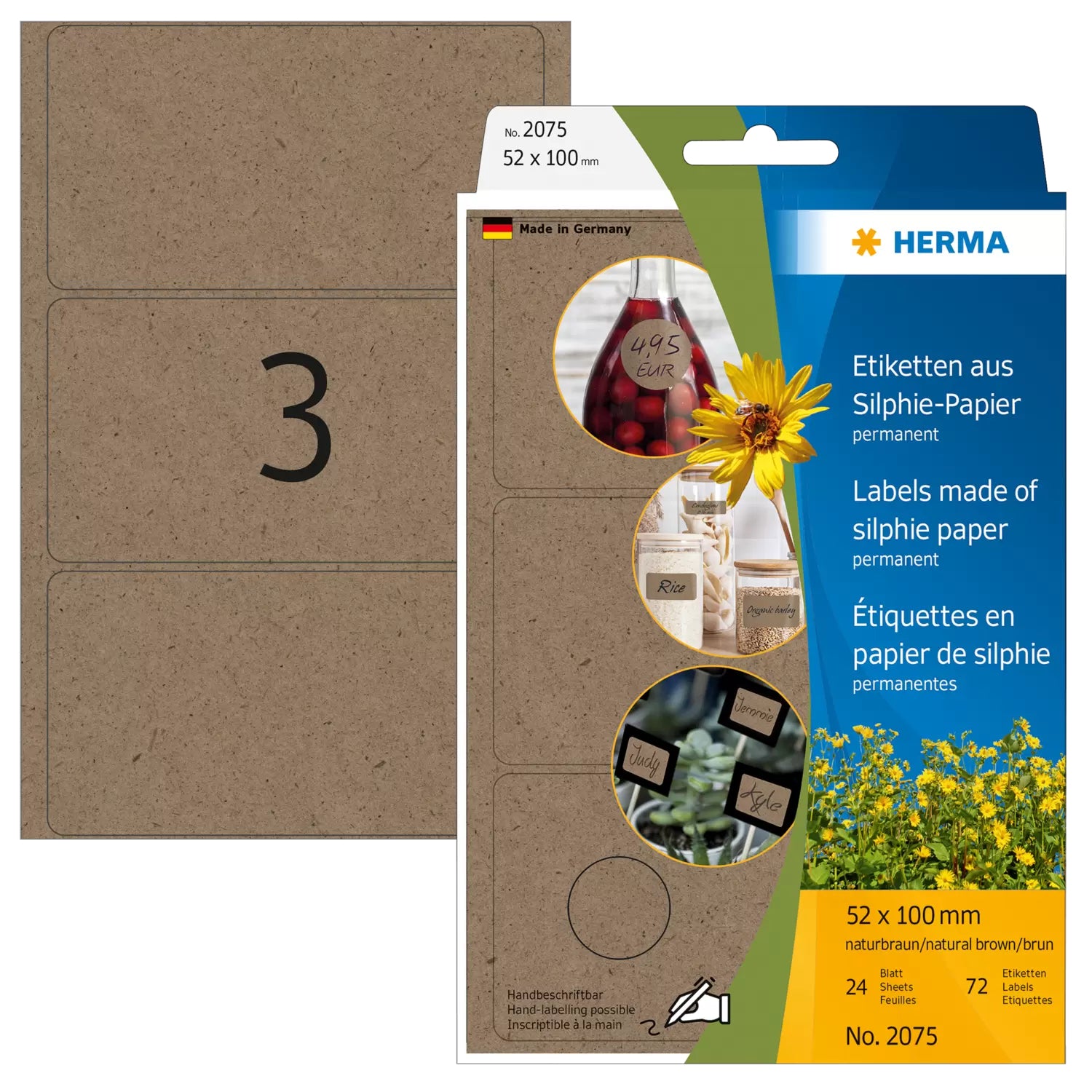 HERMA Schuletiketten – 52 × 100 mm, Abgerundete Ecken, 72 Stk, 24 Bogen, Papier