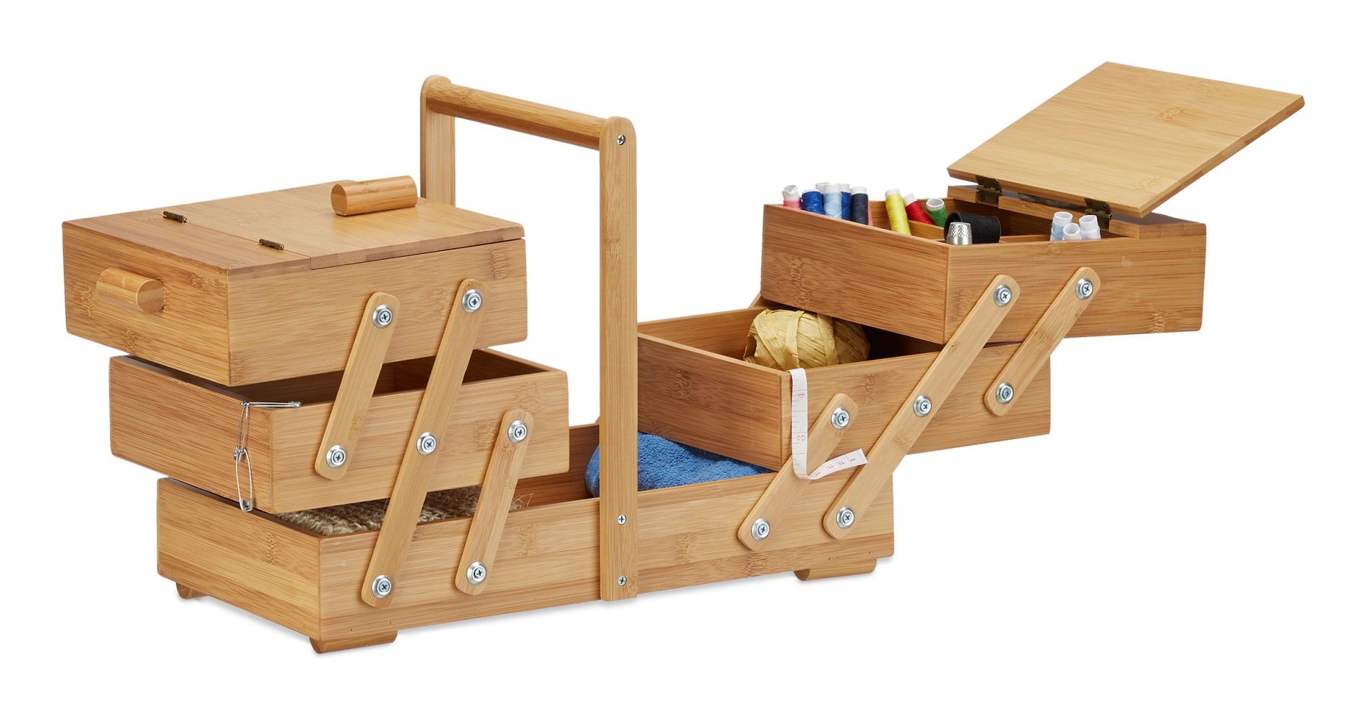 Relaxdays Nähkästchen 44 × 22 × 30 cm – Bambus, Hellbraun