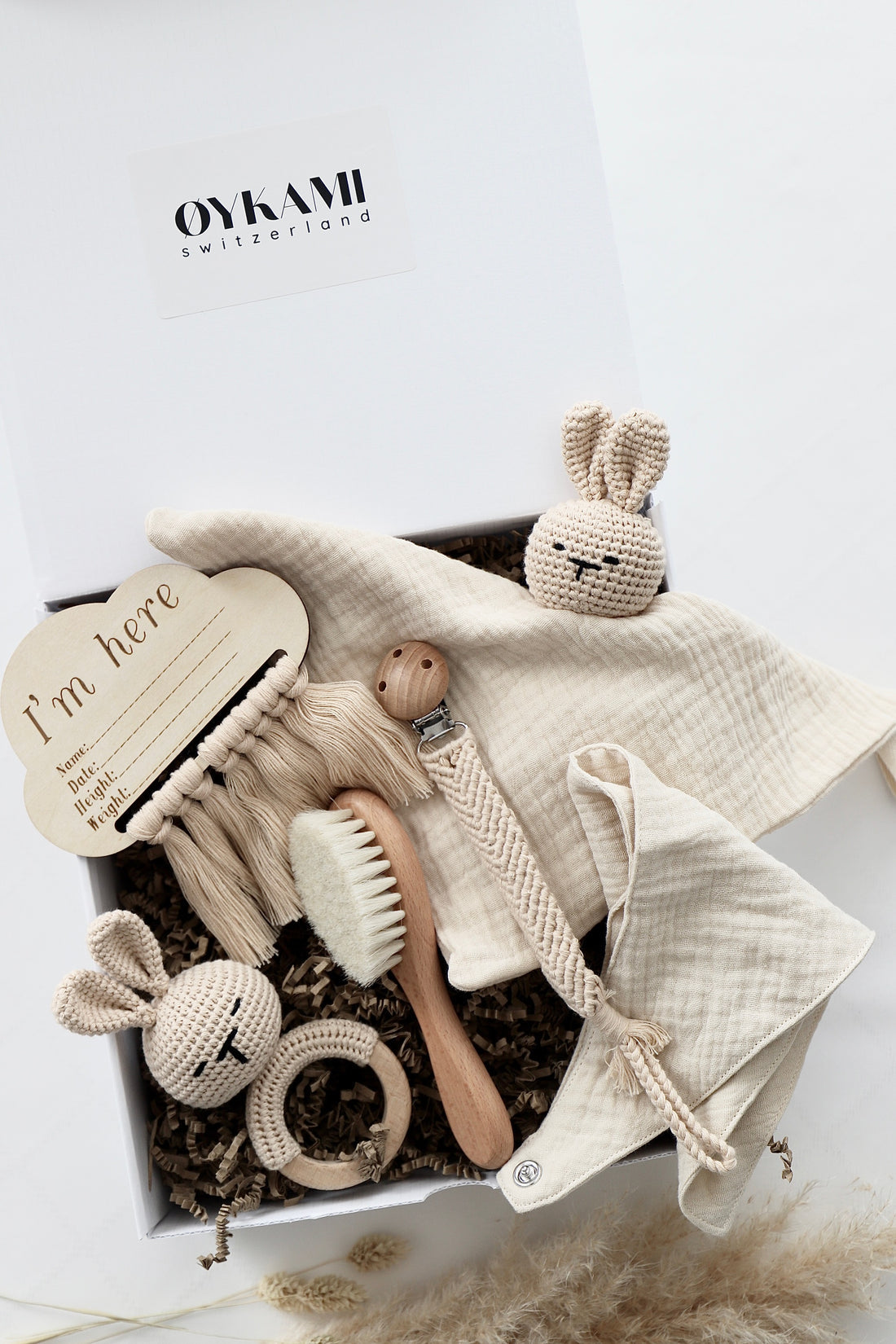 Oykami Geschenkbox Salzburg – Hase, Beissring – Holz, Baumwolle – ab 0 Jahren – beige