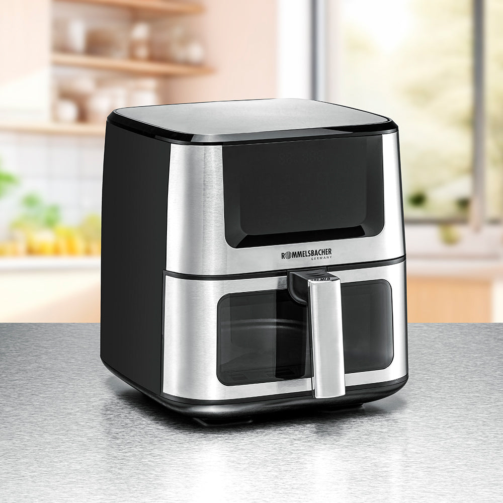 Rommelsbacher Heissluftfritteuse FRH 1850 – 7,5 l, 10 Programme, 1870 W – Schwarz/Edelstahl