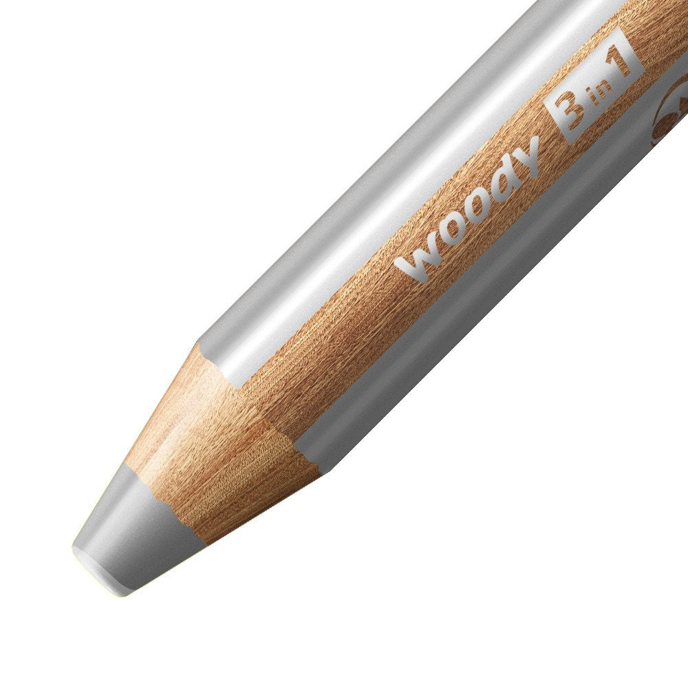 STABILO Buntstifte Woody 3 in 1 – 3-in-1, Minen-Ø 10 mm, Einzelstift Silber