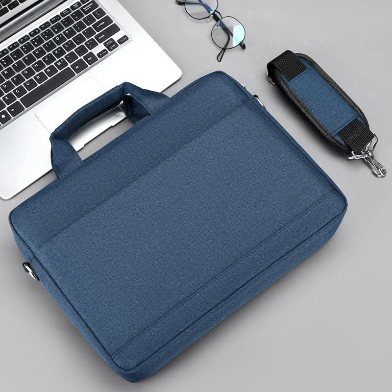 eSTUFF Notebook-Tasche für Notebooks bis 14,1" – abnehmbarer Schultergurt, Trolley-Haltegurt – Blau