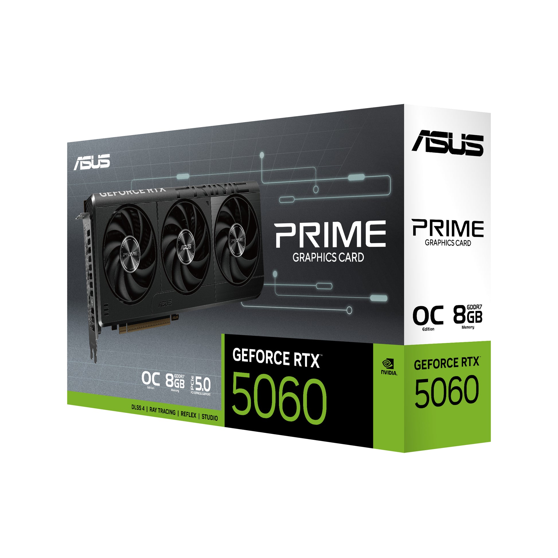 ASUS Grafikkarte – PRIME-RTX5060-O8G, GeForce RTX 5060, 8 GB GDDR7, 128 Bit, 3×DP/1×HDMI, PCIe 5.0, 3 Lüfter
