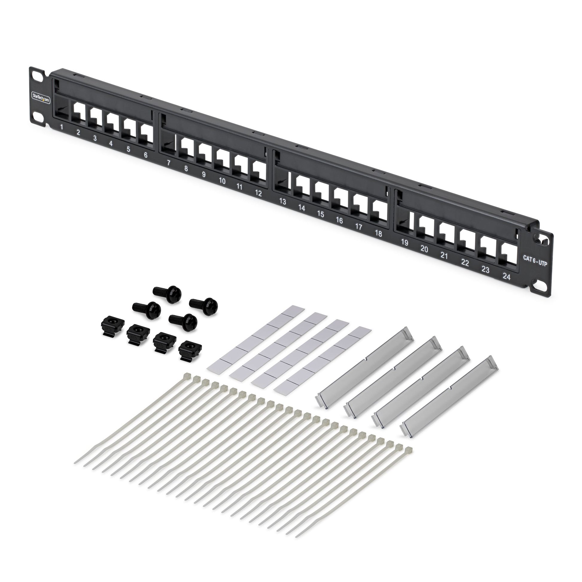 StarTech.com 24-Port Keystone Patch Panel – 24× RJ-45, Cat5e/6, 1U, 19" Rackeinbau, Schwarz, Stahl