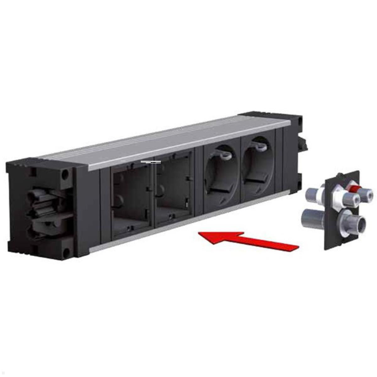 Bachmann STEP ALU – Steckdosenleiste, 2× Schuko (Typ F), ohne Schalter, Stecker GST18, IP20