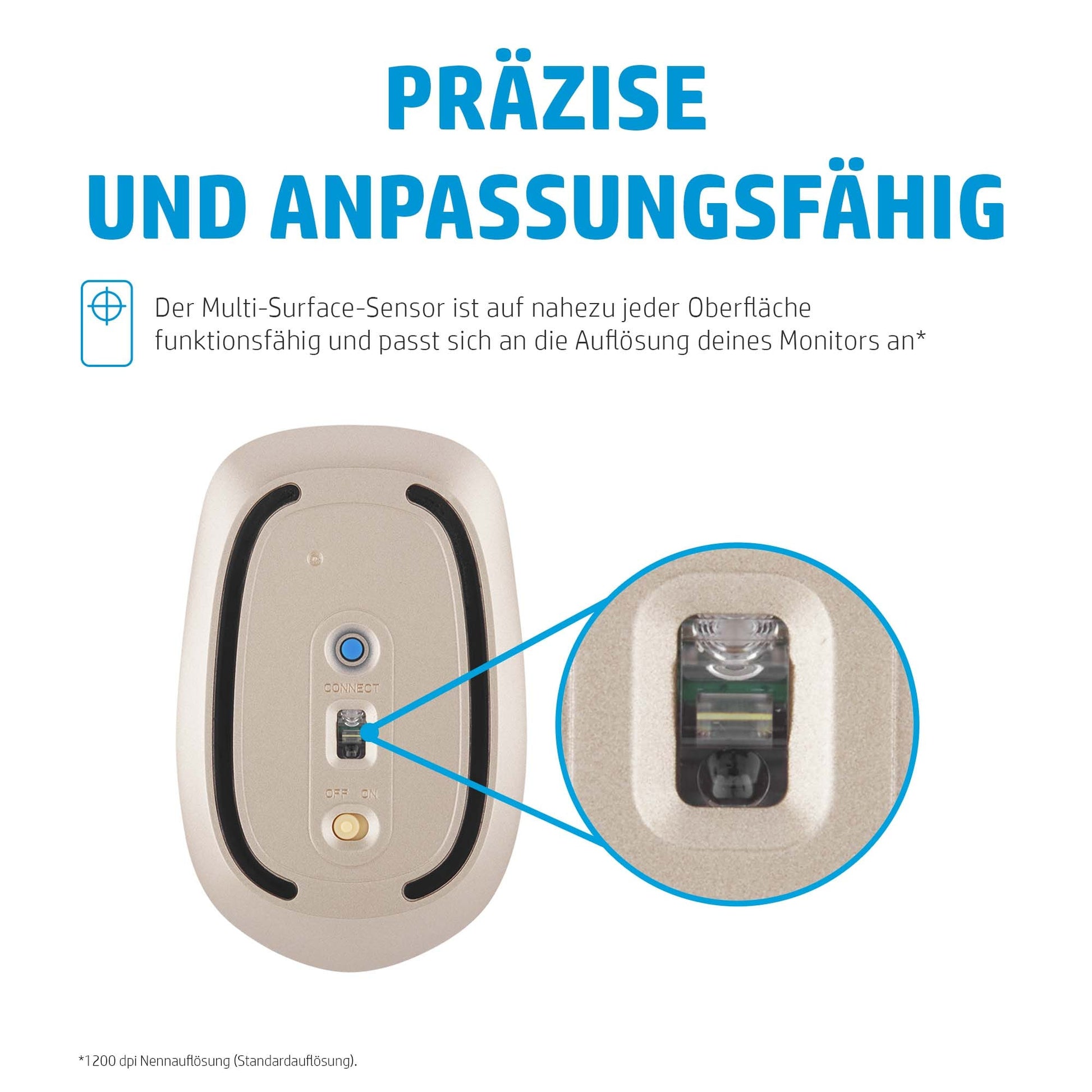 HP 410 Slim – Maus – Kabellos (Bluetooth), 2000 DPI, Beidhändig, Schwarz/Silber