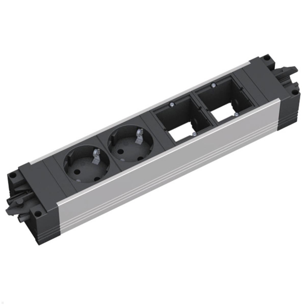 Bachmann STEP ALU – Steckdosenleiste, 2× Schuko (Typ F), ohne Schalter, Stecker GST18, IP20