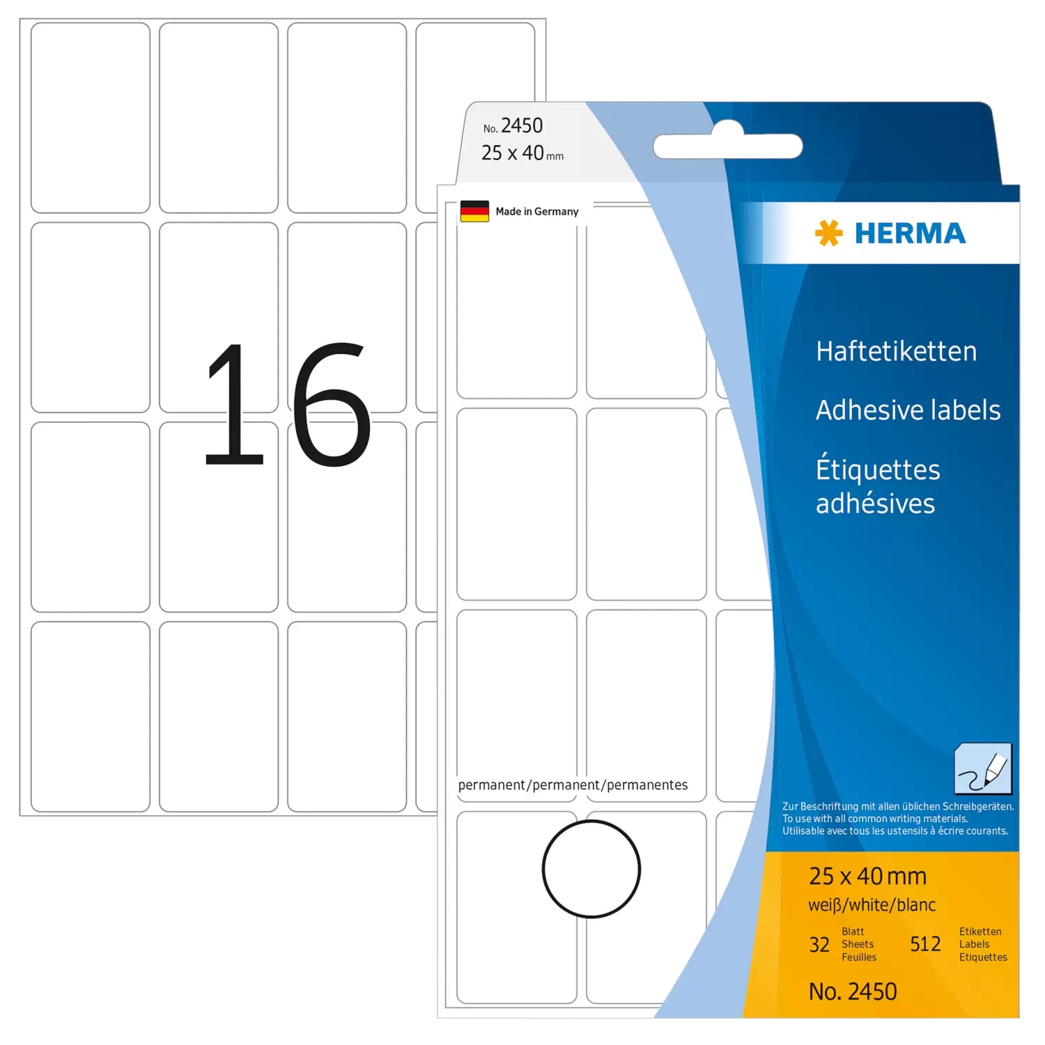 HERMA Schuletiketten – 25×40 mm, Abgerundete Ecken, 512 Stk, 32 Bogen, Papier