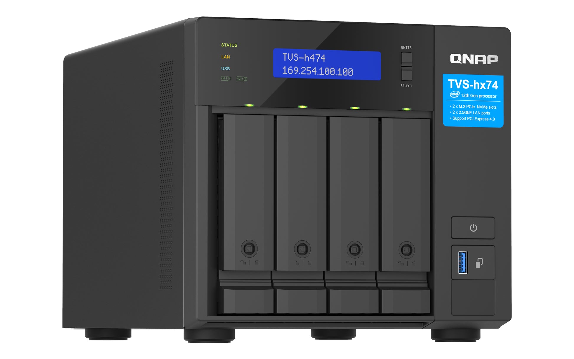 QNAP TVS-H TVS-H474-PT-8G Speichergerät – 2× 2,5 GbE, 4 Bay, 8 GB DDR4