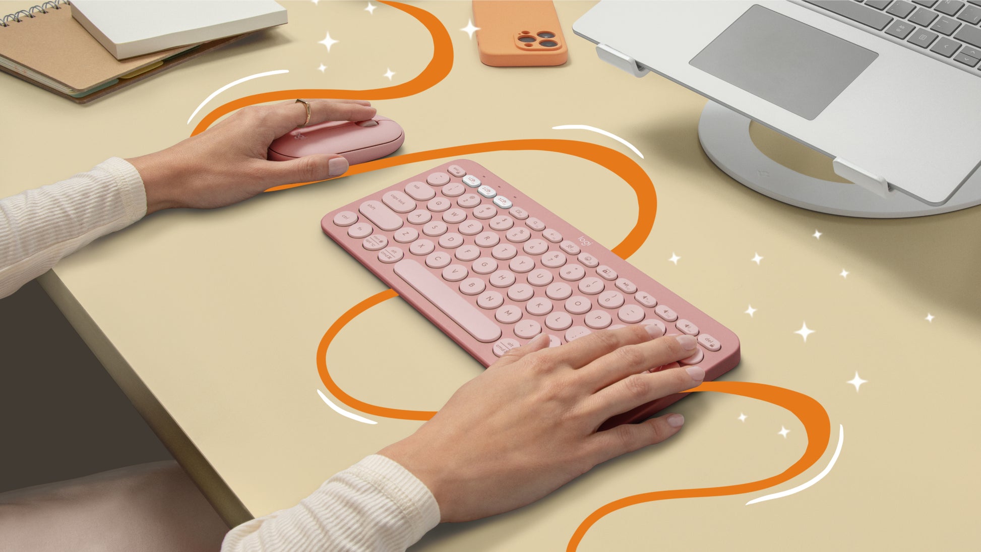 Logitech Pebble Keys 2 K380s – Mini Tastatur – Scherenmechanik – Bluetooth – QWERTY (UK‑INT) – Ohne Ziffernblock – Rose