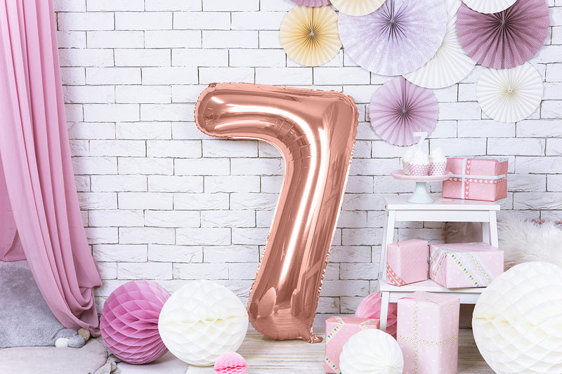 PartyDeco Folienballon Zahl 7 Geburtstag – Roségold – 86 cm – Folie – 1 Stk