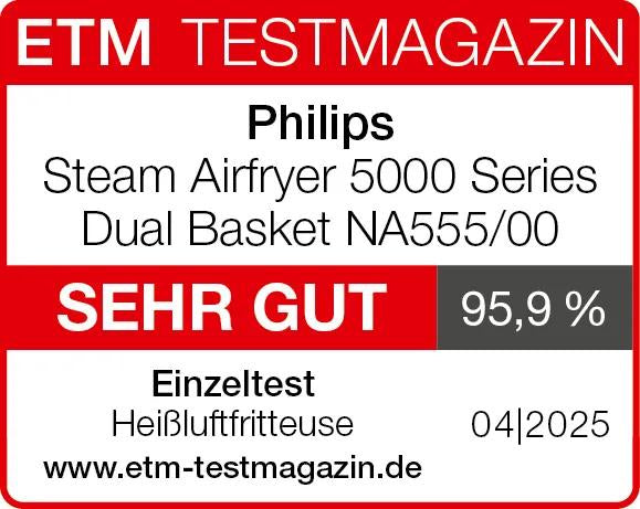 Philips Heissluftfritteuse NA555/00 – 9 l, Doppelkorb & Rapid Air, 2750 W – silber
