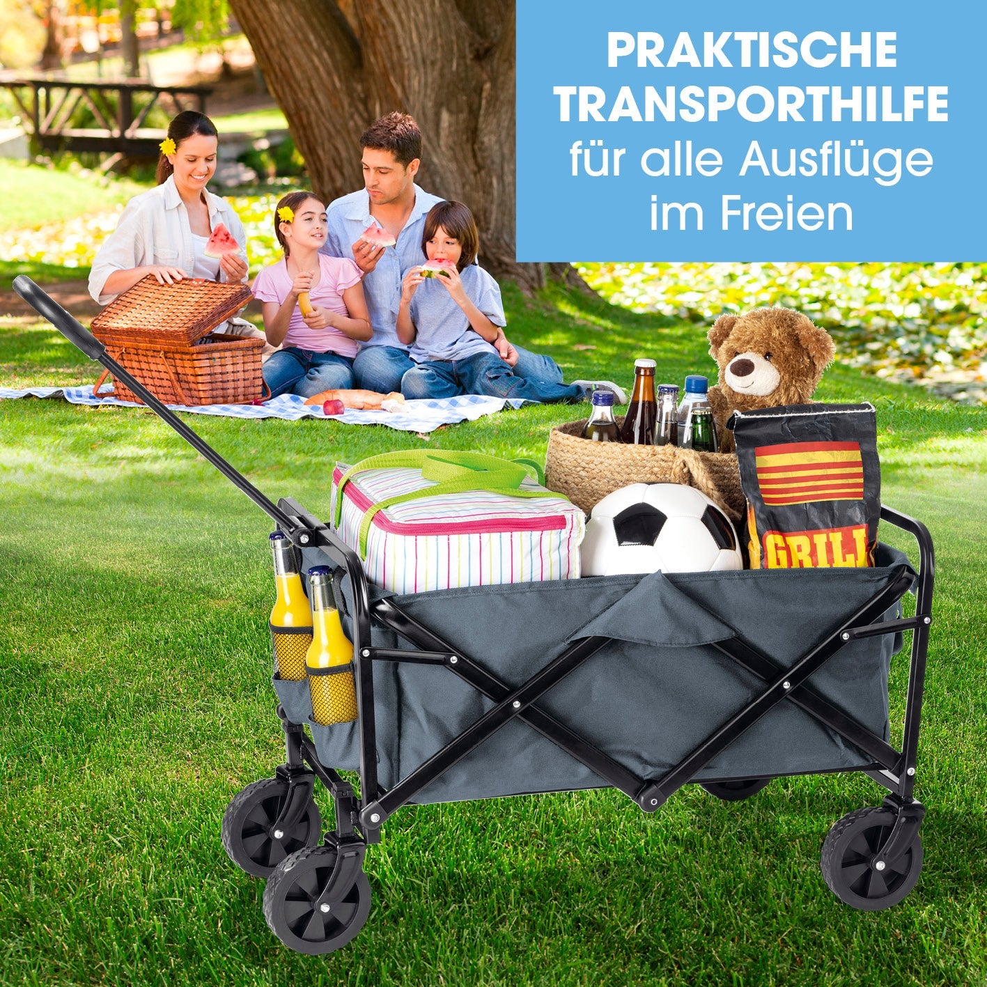 EASYmaxx Faltbarer Bollerwagen – Stahl, Grau