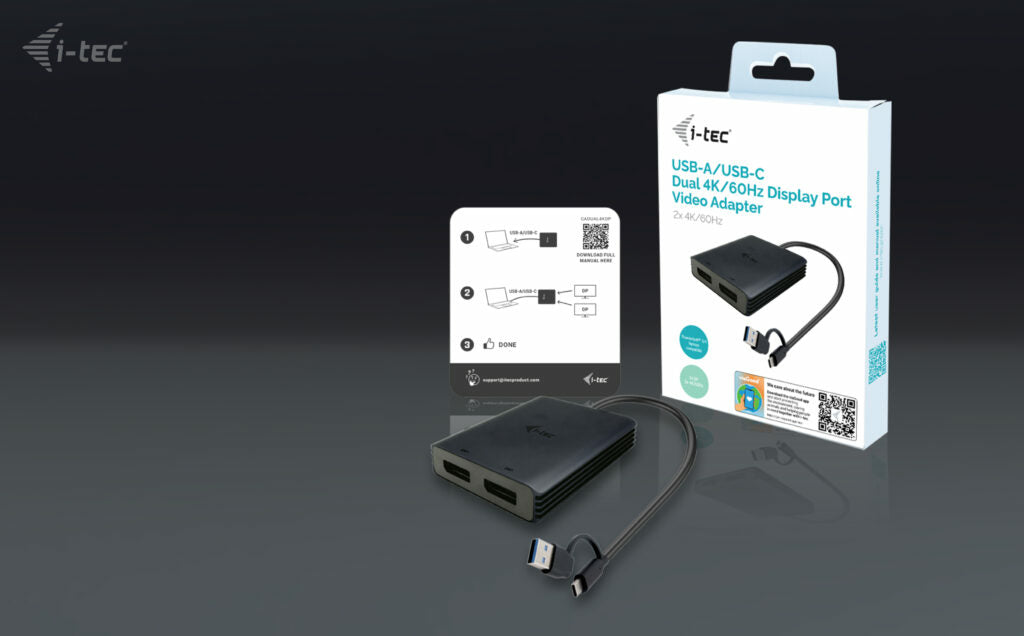 i-tec USB-A/USB-C Multiport-Adapter – 2× DisplayPort, 2× 4K, DisplayLink Chip, 6950