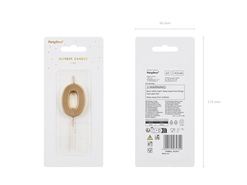 PartyDeco Geburtstagskerzen Zahl 0 – Gold – 4,5 cm – 1 Stk
