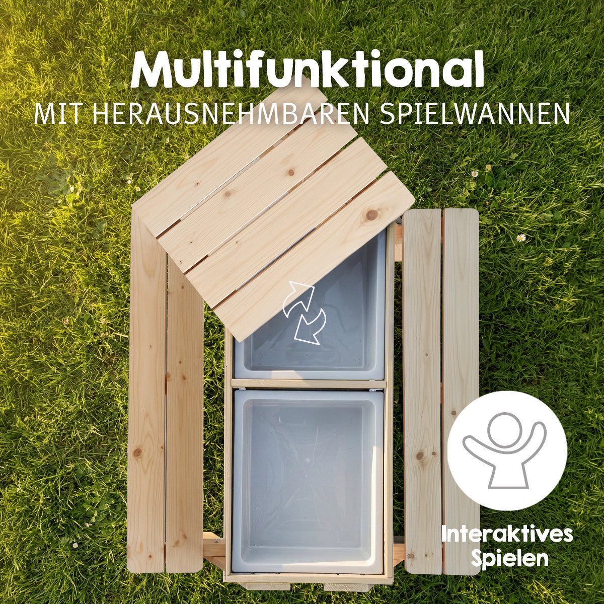 Roba Kinderstuhl 456002NU – 89 × 85,5 × 50 cm – Kunststoff & Massivholz – Holzfarbe/Grau – mit Spielwannen