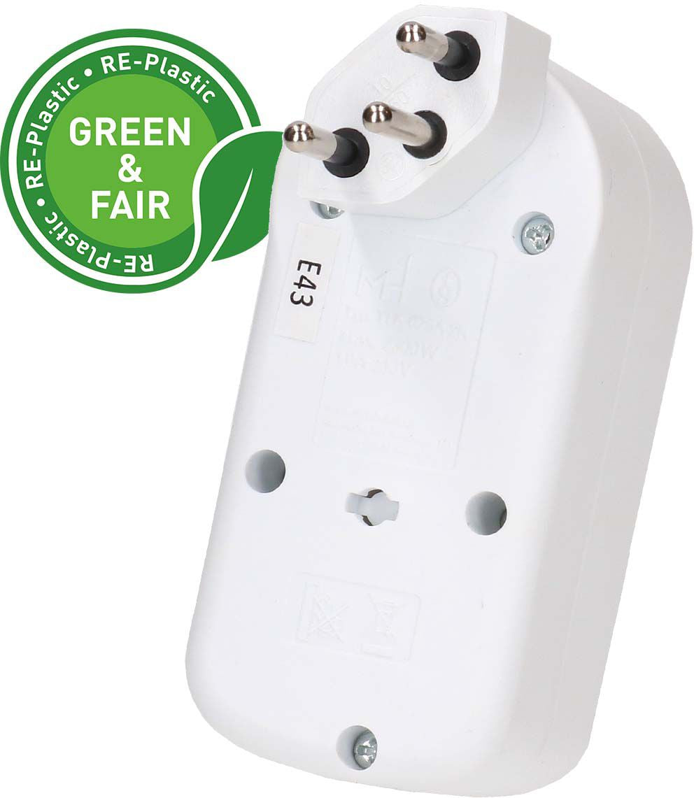 Max Hauri AG Max Hauri ADAPT Abzweigstecker T12 zu 2× T13 – 230 V, 10 A, 2 Ausgänge, 10 cm, Weiss
