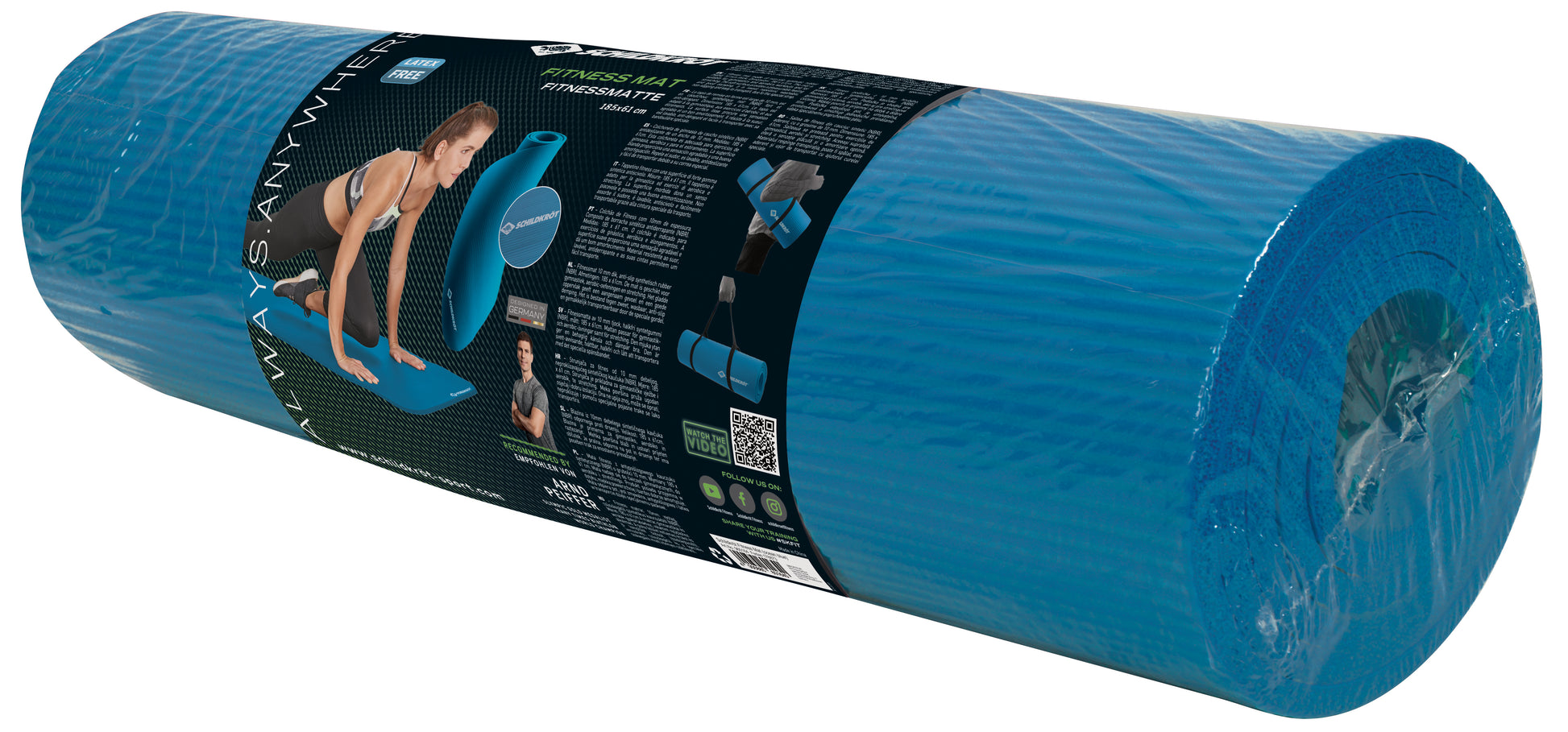 Schildkröt Fitness Trainingsmatte – 185 × 61 cm, 1 cm – Blau, Gummi