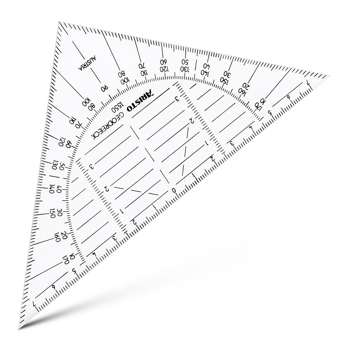 Aristo Geodreieck, 16 cm, 45° – mit abnehmbarem Griff, flexibel, mit Tuschenoppen – Acrylglas