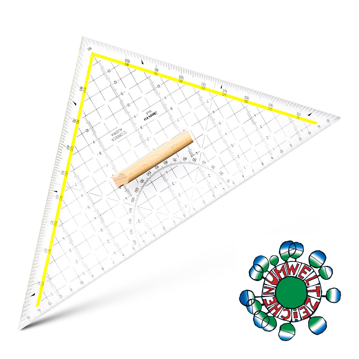Aristo TZ Geodreieck, 32,5 cm, 45° – mit Griff, mit Tuschenoppen – Acrylglas