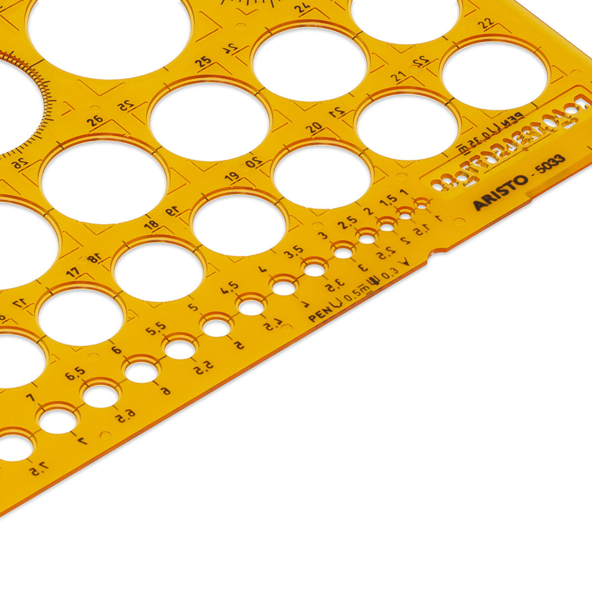 Aristo Kreisschablone, 26,0 × 13,0 cm, Ø 1–36 mm, Kunststoff, Transparent/Gelb