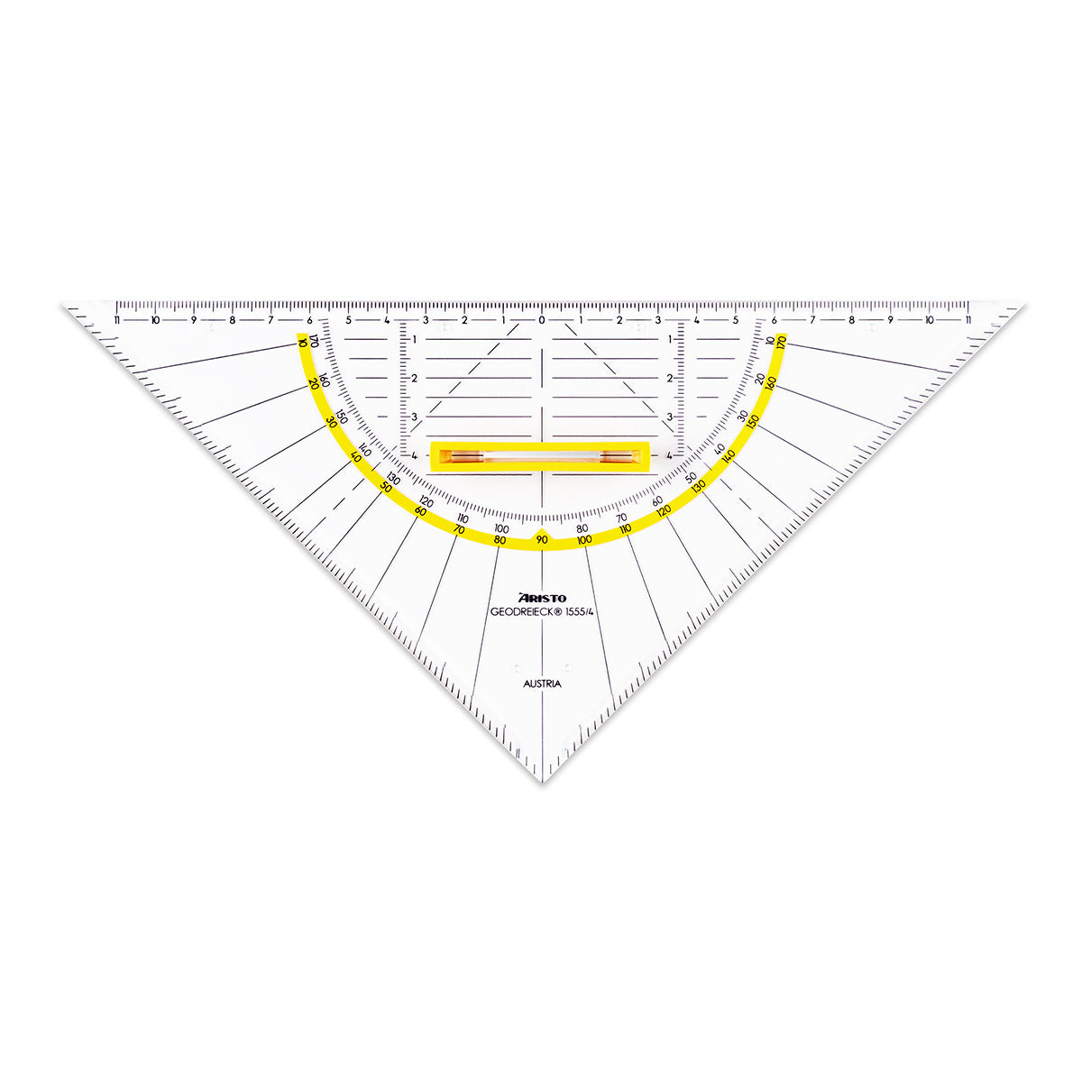 Aristo Geodreieck, 25 cm, 45° – mit abnehmbarem Griff, mit Tuschenoppen – Acrylglas