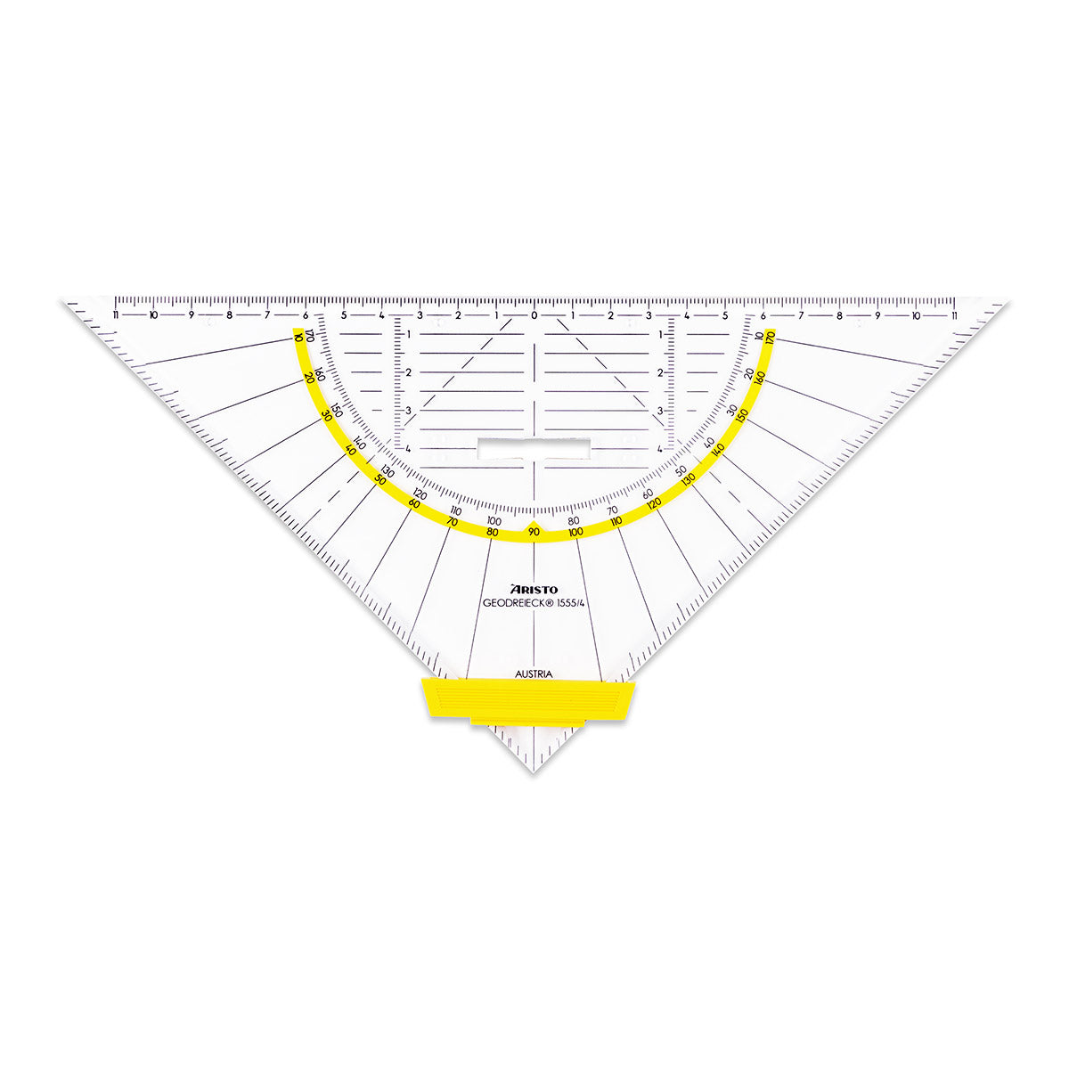 Aristo Geodreieck, 25 cm, 45° – mit abnehmbarem Griff, mit Tuschenoppen – Acrylglas
