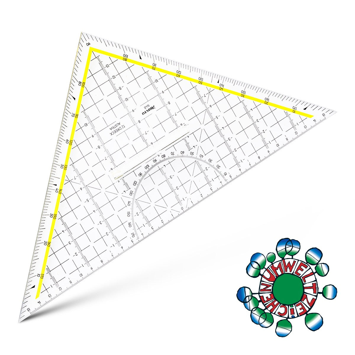 Aristo TZ-Dreieck Geodreieck, 32,5 cm, 45° – mit Griff, mit Tuschenoppen – Kunststoff, schwarz, gelb