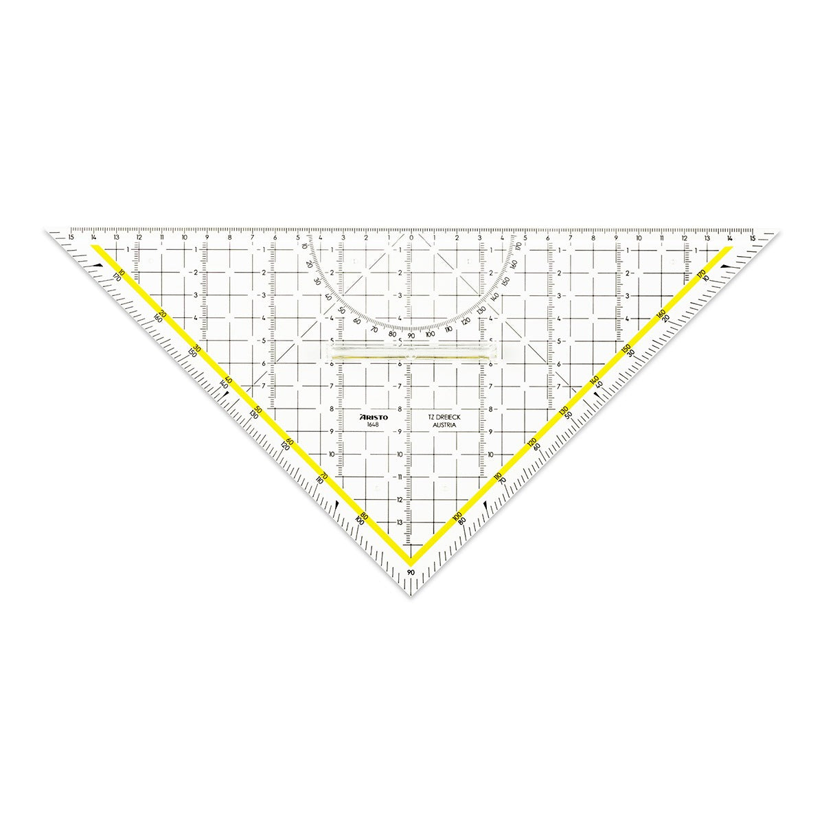 Aristo TZ-Dreieck Geodreieck, 32,5 cm, 45° – mit Griff, mit Tuschenoppen – Kunststoff, schwarz, gelb
