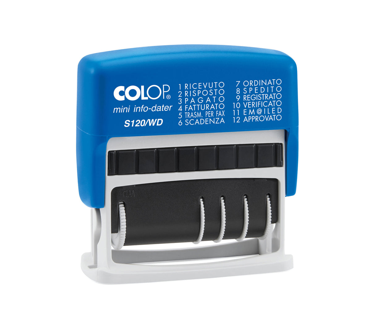 Colop Mini Info-Dater S 120/WD – Selbstfärbender Wort- & Datumstempel, Italienisch – Abdruck 4 × 42 mm