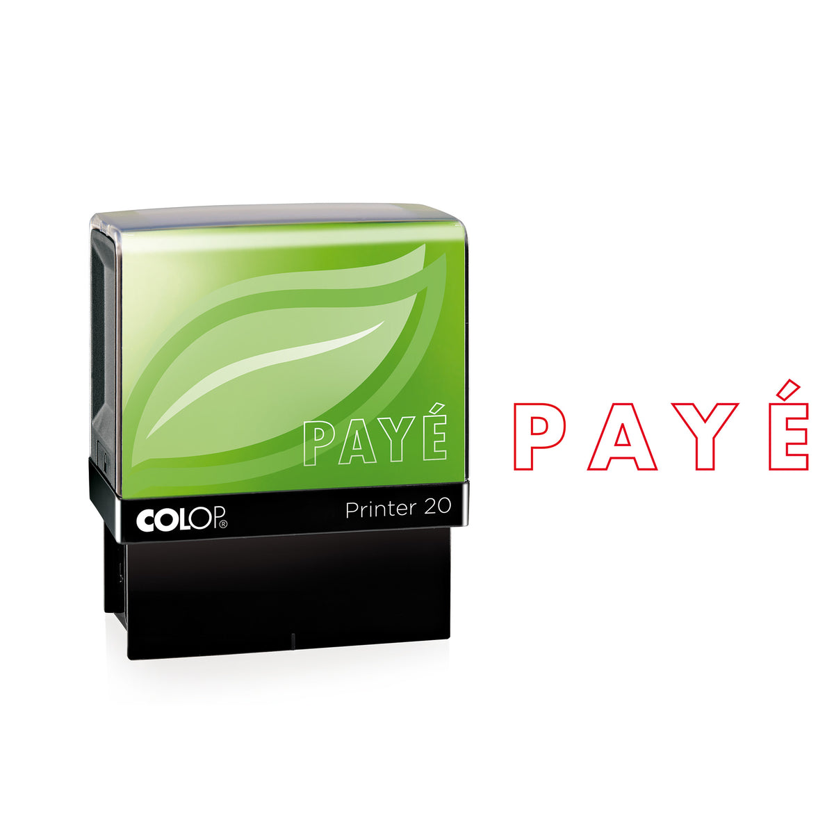 Colop Printer 20/L Green Line – Selbstfärbender Wortstempel, Text PAYE – Abdruck 14 × 38 mm – rot