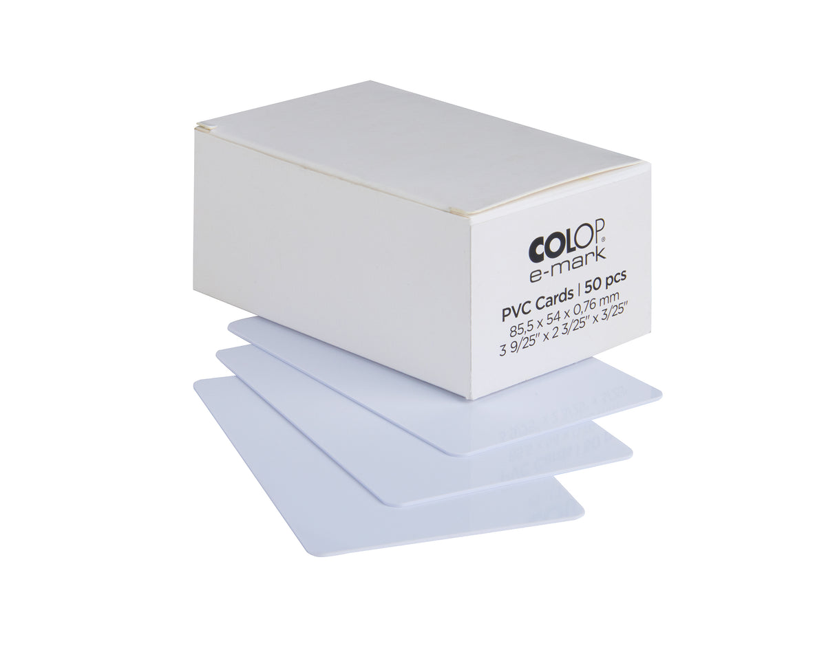Colop PVC-Karten – für COLOP e-mark – 85,5 × 54 mm – 0,76 mm – weiss – beidseitig bedruckbar – 50 Stück