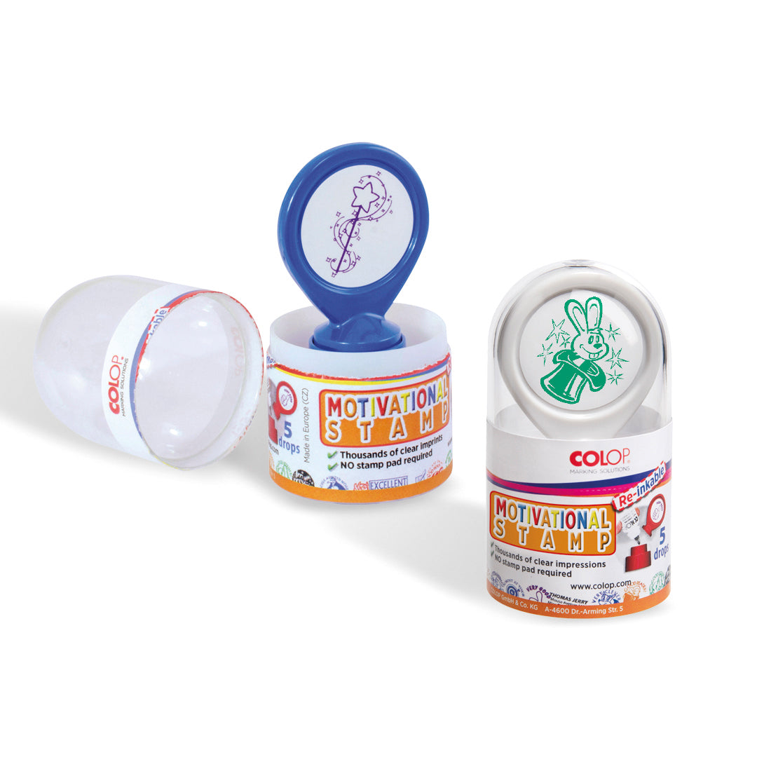 Colop Motivations-Stempel – Selbstfärbender Motivstempel, Motiv Glühbirne, Ø 22 mm – Grün, Weiss Griff