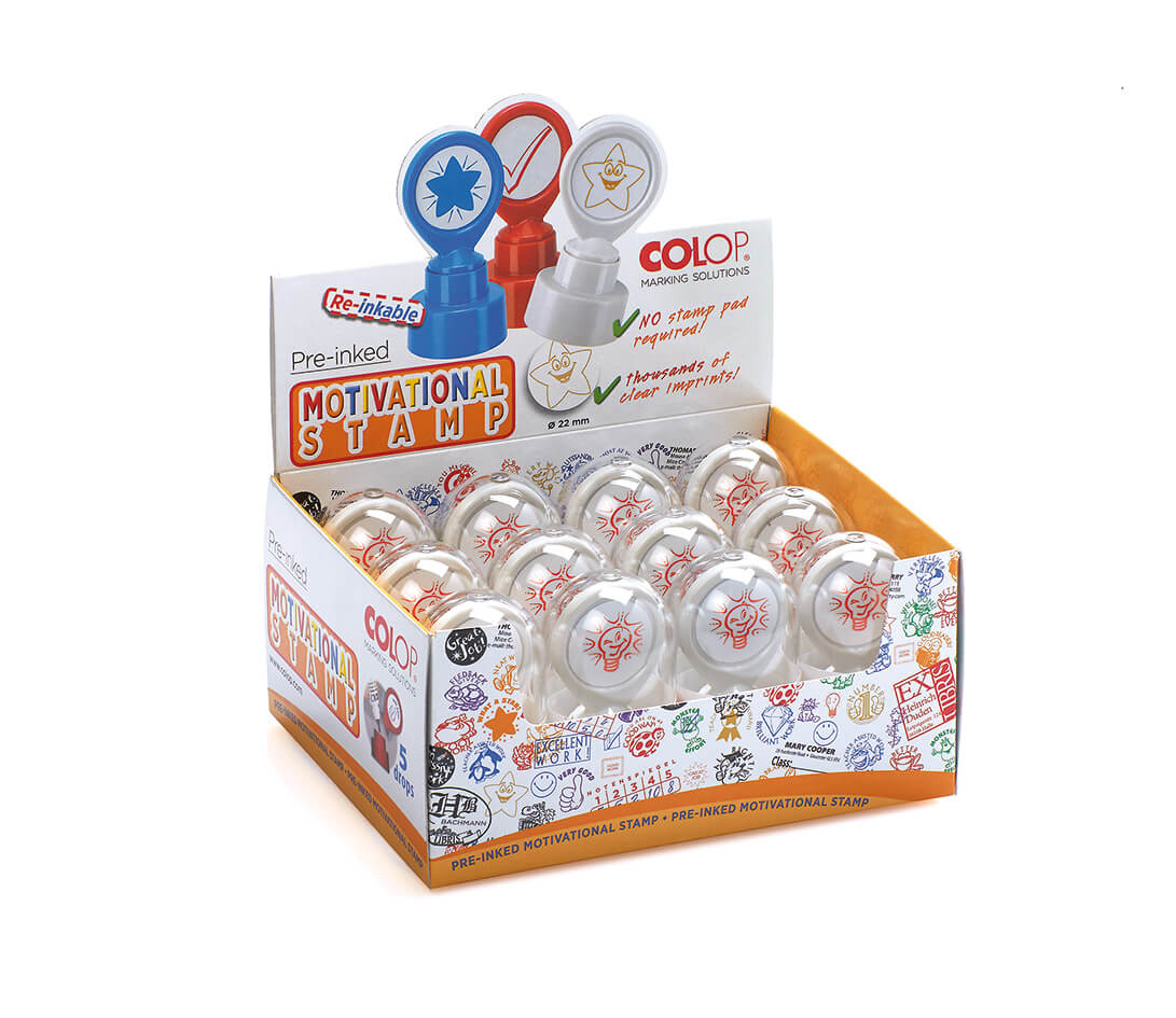 Colop Stempel-Set – Motivations-Stempel – 12 Stempel, vorgetränkt – 115 × 155 × 170 mm