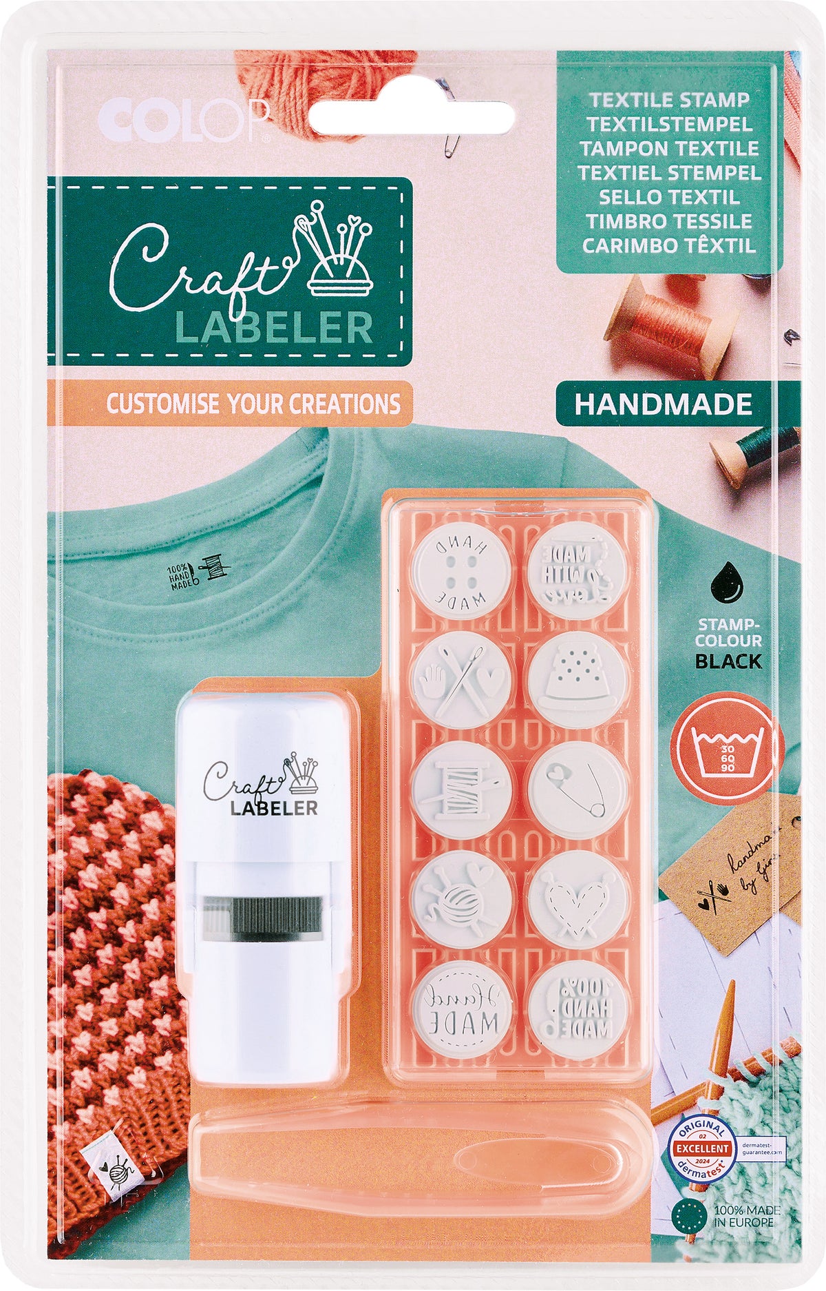 Colop Craft Labeler – Selbstfärbender Motivstempel, 10 auswechselbare Motive – Schwarz